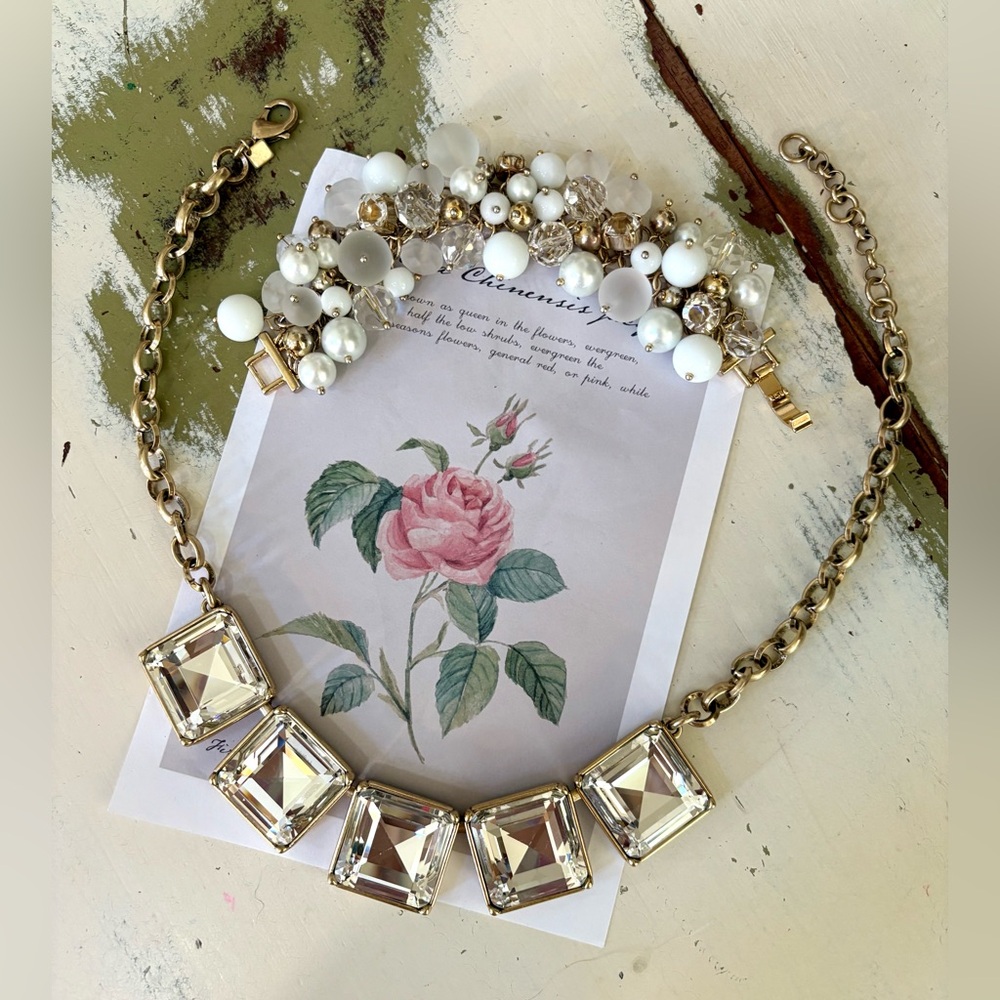 EUC Banana Republic Bling Rhinestone Statement Necklace and Bracelet Set